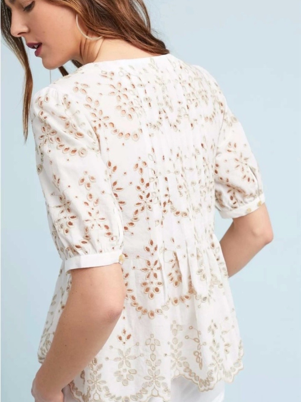 Anthropologie Eyelet Button-Front V-Neck - Picture 3 of 7